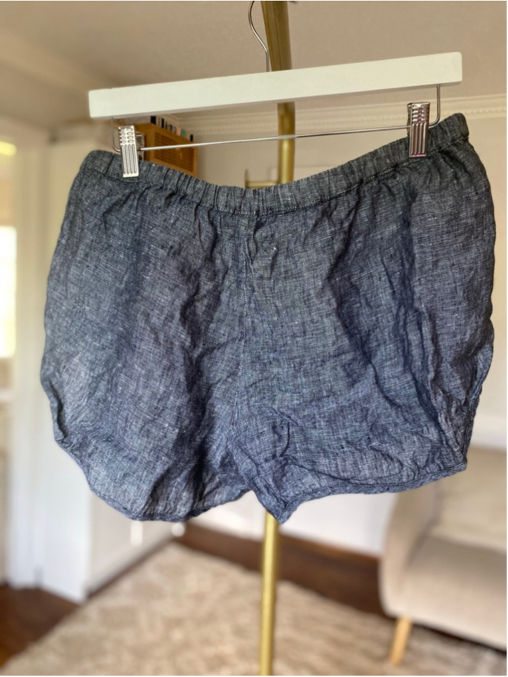Mary Claret Linen Pull On Shorts Coastal Quiet Luxury Lounge Made‎ USA Breezy - Picture 2 of 4